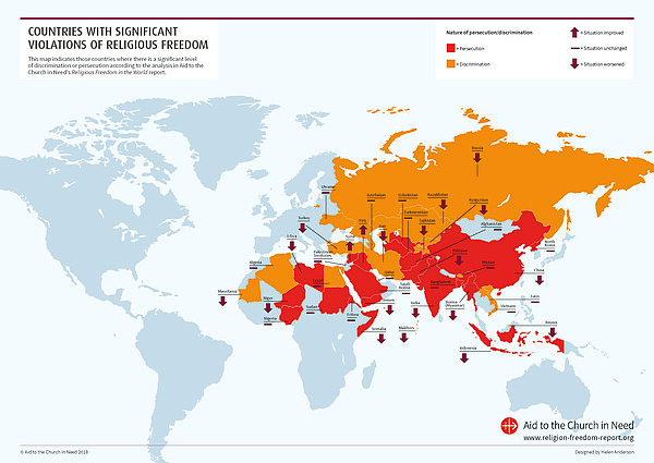 ACN world map, Religious Freedom Report, persecution
