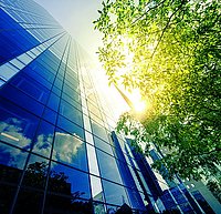 Vibrant Color, Building Exterior, City Life, Looking Up, Downtown District, Facade, Skyscraper, Putting Green, Directly Below, Office Building, Heat - Temperature, Tall - High, Wealth, Multi Colored, Bright, Glass - Material, Steel, Modern, High Up, Business, Finance, Architecture, Nature, Back Lit, Wide Angle, Urban Scene, Outdoors, Horizontal, Toned Image, Low Angle View, Paris - France, France, USA, Tree, Reflection, Sunbeam, Sunlight, Cloud - Sky, Architectural Feature, Window, Park - Man Made Space, Built Structure, Cityscape