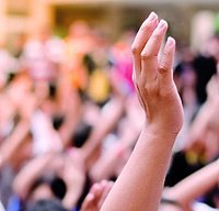 closeup, ballot, many, choose, polling, caucasian, voter, political, bulletin, place, up, young, focus, high, group, color, person, school, together, vote, raised, decision, party, participation, citizen