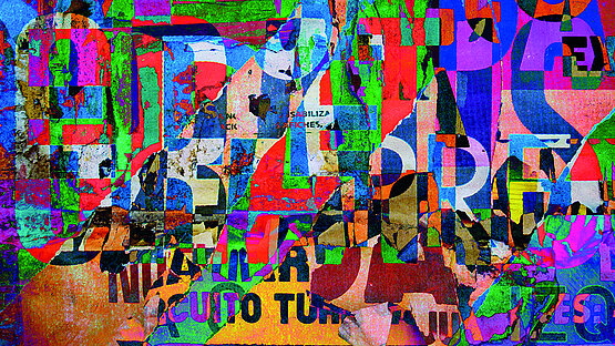 Funky, Photography, Textured, Collage, Single Word, Typescript, Alphabet, Abstract, Poster, Art, Message, Photograph, Number, Backgrounds, Chance, Variation, Rudeness, Chaos, Multi Colored, Paper, Messy, Dirty, Condition, Torn, Urban Scene, Eroded, Wall - Building Feature, Sign, Design, Paint, Glued, typographic, Grunge