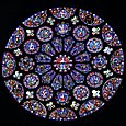 Ancient, Architecture, Cathedral, Centre, Chartres, Christianity, Church, Color Image, Day, Eure-et-Loir, Europe, Facade, France, Glass, Indoors, Religion, Rose Window, Stained Glass, Urban Scene, Window